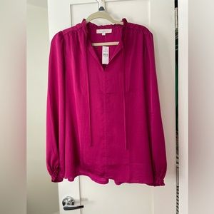 NWT LOFT Fuschia Mixed Media Top (Sz. XL)